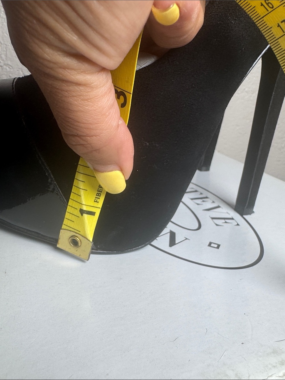 Steve Madden Black Platform Patent & Suede High Heels - Picture 6 of 11